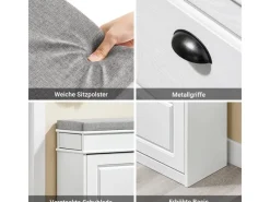 Best SoBuy Schuhbank mit Sitzkissen Schuhregal Schmal Sitzbank für Flur 75x51x24cm FSR82-L-WG Weiß