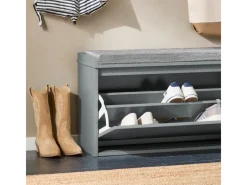 SoBuy Schuhbank Schmal mit Klappe Garderobenbank mit Sitzkissen FSR98-L-HG