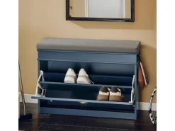 SoBuy Schuhbank Schmal mit Klappe Garderobenbank mit Sitzkissen Blau FSR82-L-B