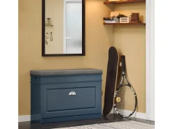 SoBuy Schuhbank Schmal mit Klappe Garderobenbank mit Sitzkissen Blau FSR82-L-B