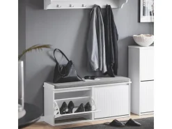 Outlet SoBuy Schuhbank Schmal mit 2 Klappen Garderobenbank mit Sitzkissen FSR98-XL-W Weiß
