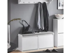 Outlet SoBuy Schuhbank Schmal mit 2 Klappen Garderobenbank mit Sitzkissen FSR98-XL-W Weiß