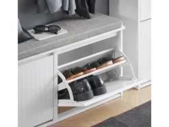 Outlet SoBuy Schuhbank Schmal mit 2 Klappen Garderobenbank mit Sitzkissen FSR98-XL-W Weiß