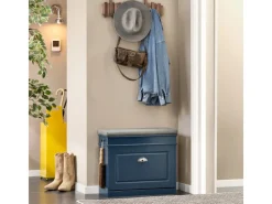 New SoBuy Schuhbank Schmal mit Klappe Garderobenbank mit Sitzkissen Blau FSR82-K-B
