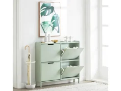 SoBuy Schuhkipper mit 4 Klappen Schuhschrank Schuhkommode Grün FSR100-GR