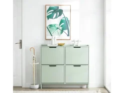 SoBuy Schuhkipper mit 4 Klappen Schuhschrank Schuhkommode Grün FSR100-GR