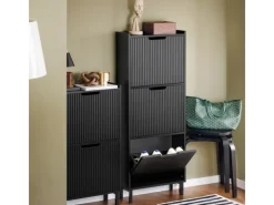 Best SoBuy Schuhkipper mit 3 Klappen Schuhschrank Schmal für Diele Flur FSR177-H-SCH Schwarz