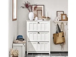 SoBuy Schuhkipper mit 3 Klappen Schuhschrank Schuhregal Weiß FSR162-W