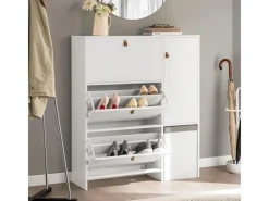 SoBuy Schuhkipper mit 3 Klappen Schuhschrank Schuhkommode Weiß FSR107-W