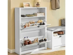 SoBuy Schuhkipper Schuhschrank mit 2 Klappen Schuhregal Weiß 80cm FSR87-W