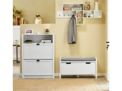 SoBuy Schuhkipper Schuhschrank mit 2 Klappen Schuhregal Weiß 80cm FSR87-W