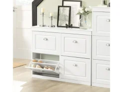 SoBuy Schuhschrank mit 4 Klappen Schuhkommode MDF Schuhregal 105x82x24cm Weiß FSR79-W