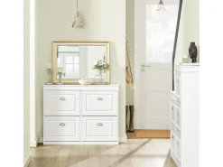 SoBuy Schuhschrank mit 4 Klappen Schuhkommode MDF Schuhregal 105x82x24cm Weiß FSR79-W