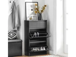 Hot SoBuy Schuhschrank mit 2 Klappen und 1 Schublade Schuhkommode 61x100x26cm Schwarz FSR165-SCH