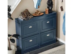 Online SoBuy Schuhschrank mit 4 Klappen Schuhkommode MDF Schuhregal 105x82x24cm Blau FSR79-B