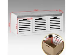 SoBuy Schuhtruhe mit 3 Körben Weiß Holzwerkstoff 105cm FSR23-W