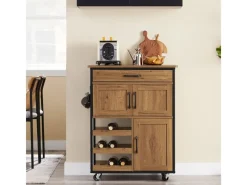 SoBuy Servierwagen Küchenwagen Rollwagen mit Schubladen und Weinregal 67x88x37cm FKW134-N