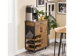 SoBuy Servierwagen Küchenwagen Rollwagen mit Schubladen und Weinregal 67x88x37cm FKW134-N