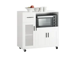 New SoBuy Sideboard auf Rollen Küchenwagen Mikrowellenschrank Rollwagen FSB78-W