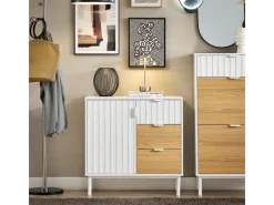 SoBuy Sideboard Küchenschrank Kommode Weiß/Natur 75x76x35cm FSB91-WN