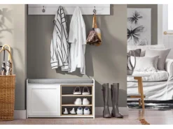 SoBuy Sitzbank mit Stauraum und Sitzfläche Weiß Holz FSR109-WN