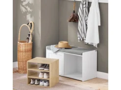 SoBuy Sitzbank mit Stauraum und Sitzfläche Weiß Holz FSR109-WN