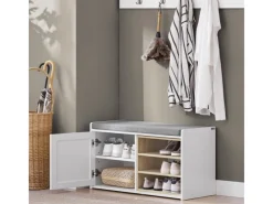 SoBuy Sitzbank mit Stauraum und Sitzfläche Weiß Holz FSR109-WN