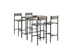 SoBuy Sitzgruppe mit 4 Hockern Holz Metall Natur Schwarz OGT14-N