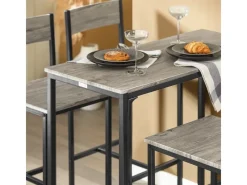 SoBuy Sitzgruppe mit 4 Hockern Holz Metall Natur Schwarz OGT14-N
