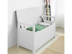 SoBuy Sitztruhe mit Klappe Spieltruhe Weiß Holzwerkstoff FSR76-W