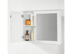 SoBuy Spiegelschrank mit Lamellentür Hängeschrank Wandschrank Weiß BZR55-W