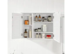 SoBuy Spiegelschrank mit Lamellentür Hängeschrank Wandschrank Weiß BZR55-W