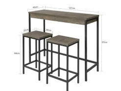 Online SoBuy 3-teilig Bartisch mit 2 Barhockern Esszimmer MDF Metall Natur OGT30-N