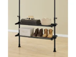 SoBuy Teleskop Kleiderständer mit 3 Kleiderstange und 2 Ablagen Garderobenständer FRG34-II-SCH