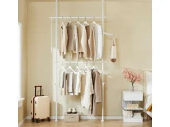 SoBuy Teleskop Kleiderständer mit 2 Kleiderstangen Garderobenständer FRG109-II-W Weiß