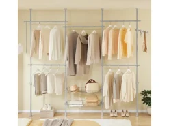 SoBuy Teleskop Kleiderständer mit 5 Kleiderstangen und 2 Körben Garderobenständer KLS04-II-HG