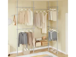 SoBuy Teleskop Kleiderständer mit 5 Kleiderstangen und 2 Körben Garderobenständer KLS04-II-HG