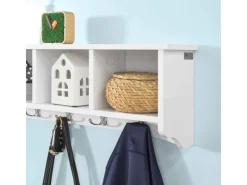 SoBuy Wandgarderobe mit 5 Haken Holzwerkstoff Weiß FRG48-L-W