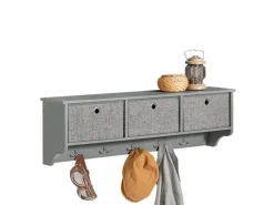Best SoBuy Wandgarderobe mit 3 Körben und 5 Haken MDF Vlies Grau FRG282-HG