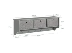 Best SoBuy Wandgarderobe mit 3 Körben und 5 Haken MDF Vlies Grau FRG282-HG