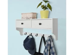New SoBuy Wandgarderobe mit 2 Schubladen und 5 Haken Holz Weiß FRG178-W