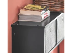 SoBuy Wandgarderobe mit 3 Körben und 5 Haken Holz Schwarz FRG282-SCH