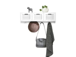 Hot SoBuy Wandgarderobe mit 3 Körben und 4 Haken MDF Weiß FHK19-W