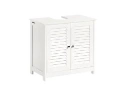 SoBuy Waschbeckenunterschrank Badschrank mit 2 Lamellentüren MDF 60x58x35cm Weiß FRG237-W