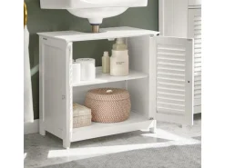 SoBuy Waschbeckenunterschrank Badschrank mit 2 Lamellentüren MDF 60x58x35cm Weiß FRG237-W