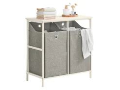 SoBuy Wäscheschrank mit 2 abnehmbaren Wäschesäcken Metall Vlies Grau BZR57-W