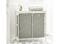 SoBuy Wäscheschrank mit 2 abnehmbaren Wäschesäcken Metall Vlies Grau BZR57-W