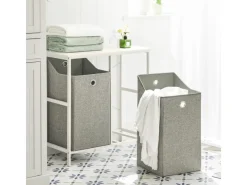 SoBuy Wäscheschrank mit 2 abnehmbaren Wäschesäcken Metall Vlies Grau BZR57-W