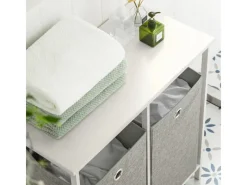 SoBuy Wäscheschrank mit 2 abnehmbaren Wäschesäcken Metall Vlies Grau BZR57-W