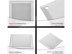 SOTECH Aluminium-Lüftungsgitter 250 x 250 mm Aufschraubbar mit Insektenschutz